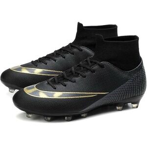 Kixshopping Youth Big Kids Soccer Cleats Black Gold Firm Ground Shoes Size 10